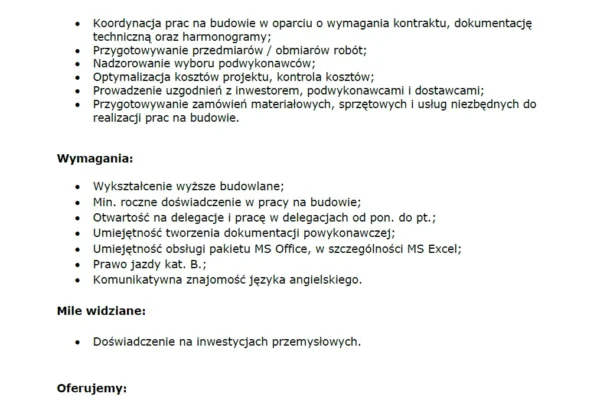 Inżynier budowy poszukiwany do budowy magazynów Lidla w Gucinie