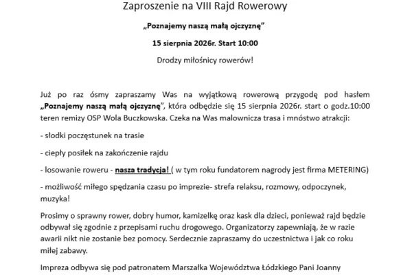 VIII Rajd Rowerowy w Buczku – zapisy trwają