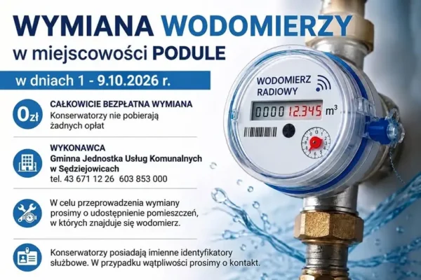 Bezpłatna wymiana wodomierzy w sołectwie Podule – harmonogram i szczegóły